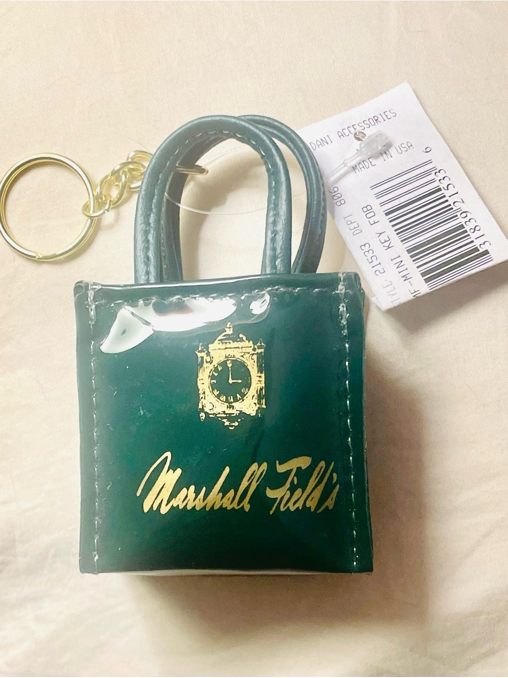 Marshall Field's Green Mini Tote Key & Card Holder